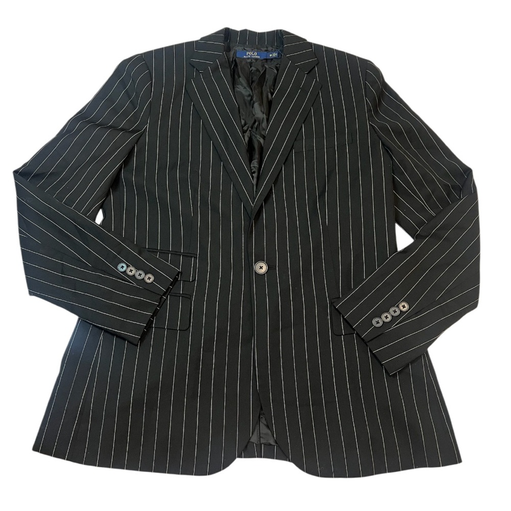 Ralph Lauren Black Pinstripe Blazer with White Stripes